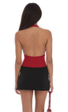 Flower Plunge Neck Top in Red