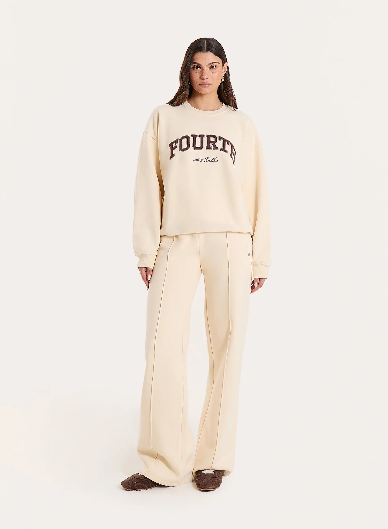 Cream 4th Wide Leg Branded Joggers