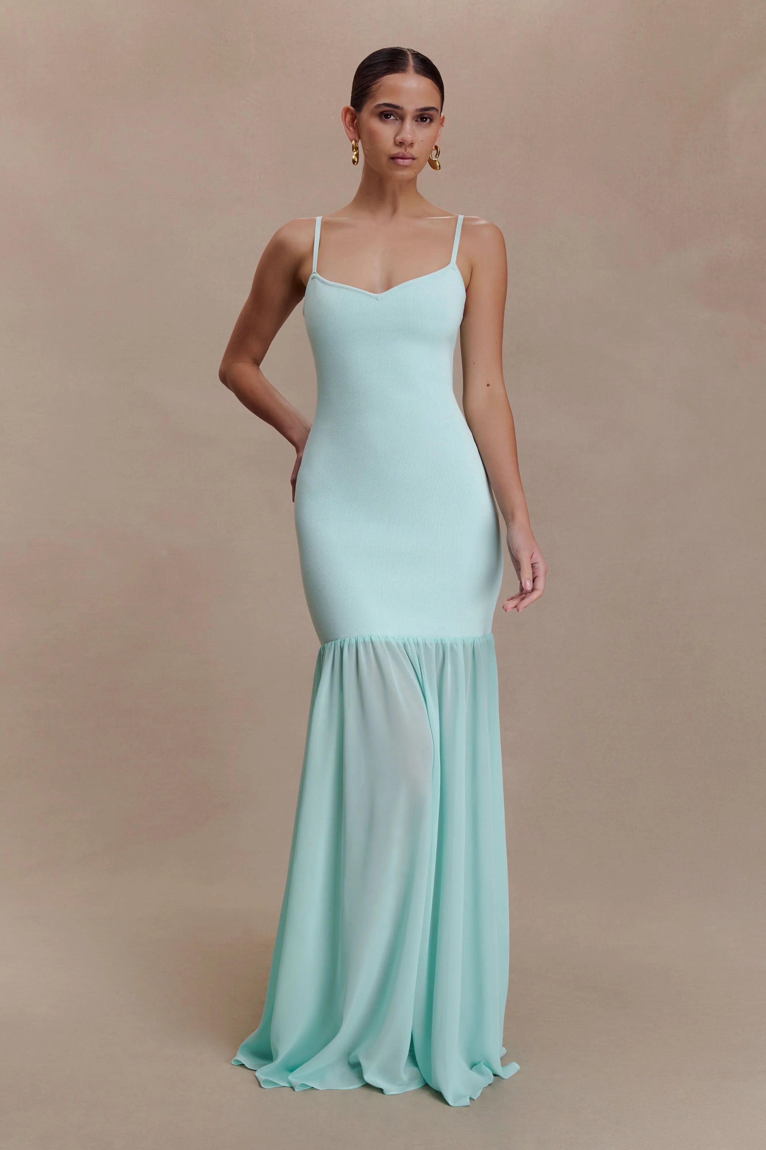 Deanne Bandage And Chiffon Knit Maxi Dress Blue
