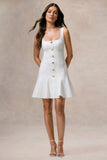 Love Yourself White Square Neck Mini Dress With Buttons
