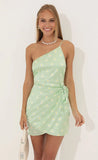 Floral Satin Wrap Dress in Green