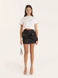 White Embellished Woven Crop T Shirt