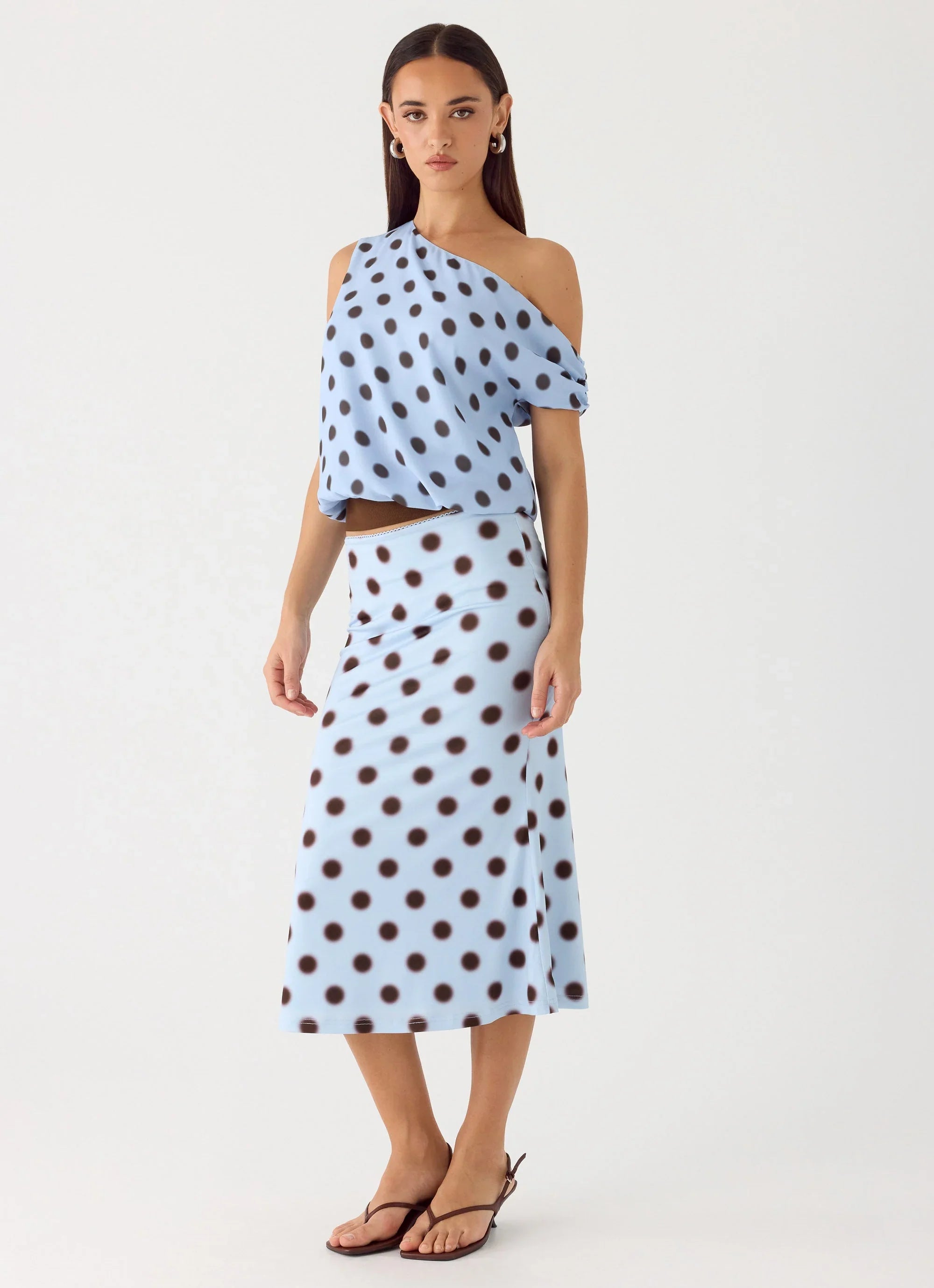 Bahama Low Rise Midi Skirt Blue Mocha Dot