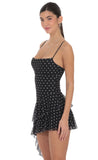 Polka Dot Mesh Tassel Dress in Black