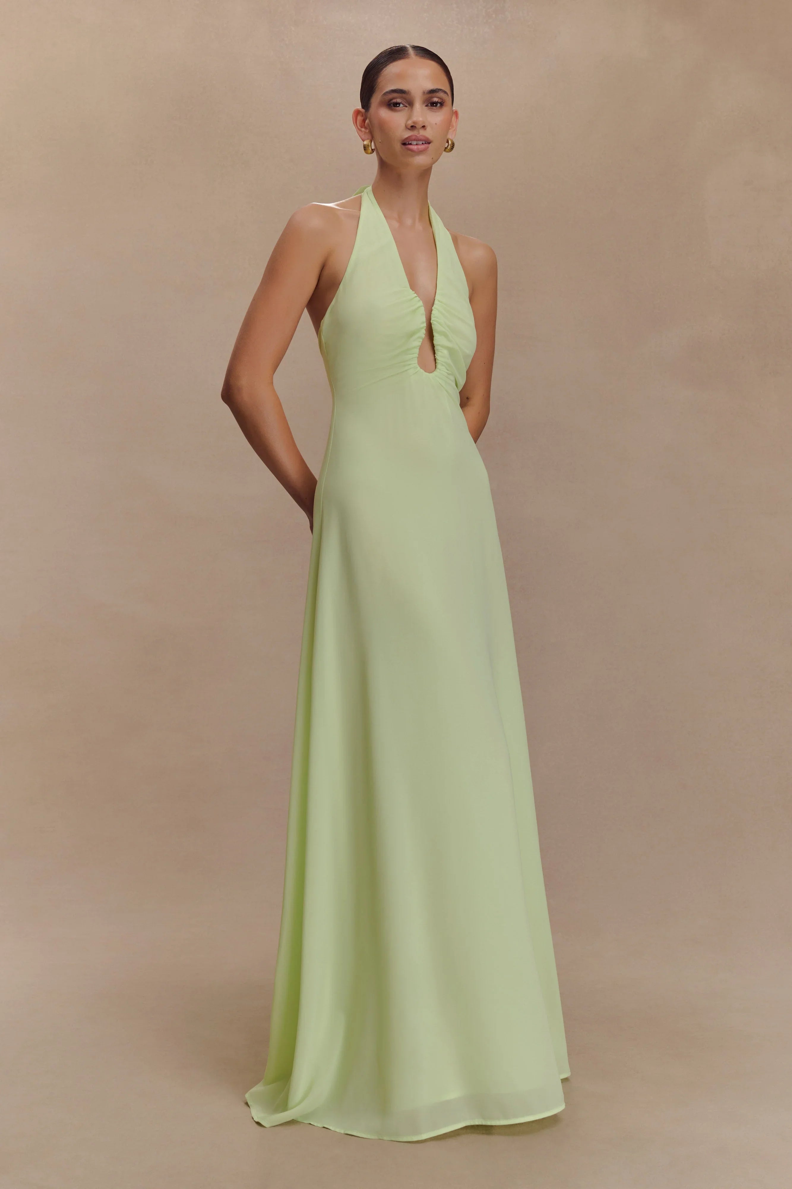 Malakhai Chiffon Halter Maxi Dress Pastel Green