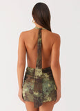 Eleanora Plunge Mini Dress Cyber Floral