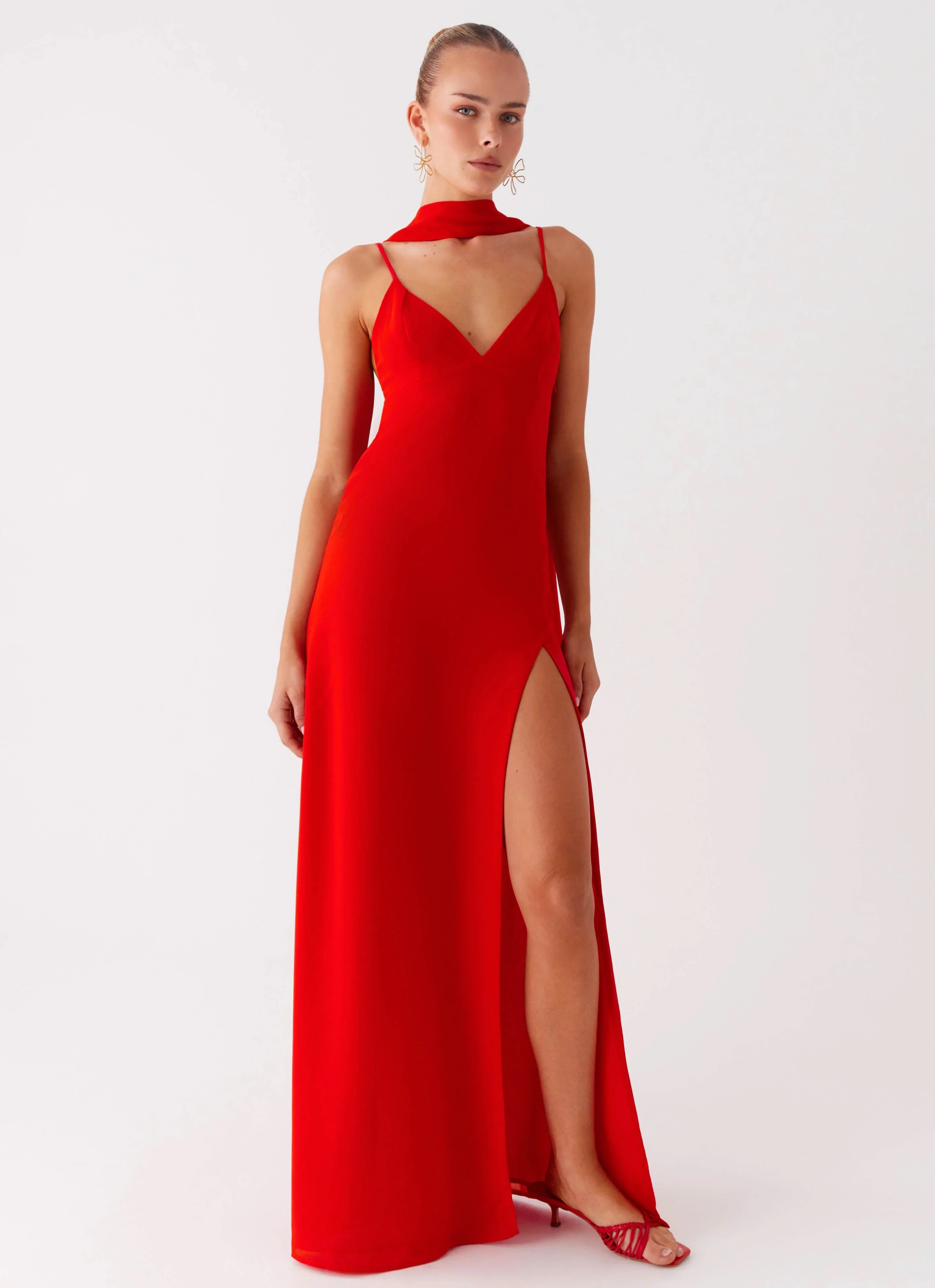 Yorke Scarf Maxi Dress Raspberry Red