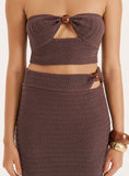 Brown Knitted Bead Detail Bandeau Top