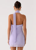 Melisande Scarf Neck Mini Dress Lavender