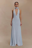 Juliet Slinky Maxi Dress With Scarf Pale Blue