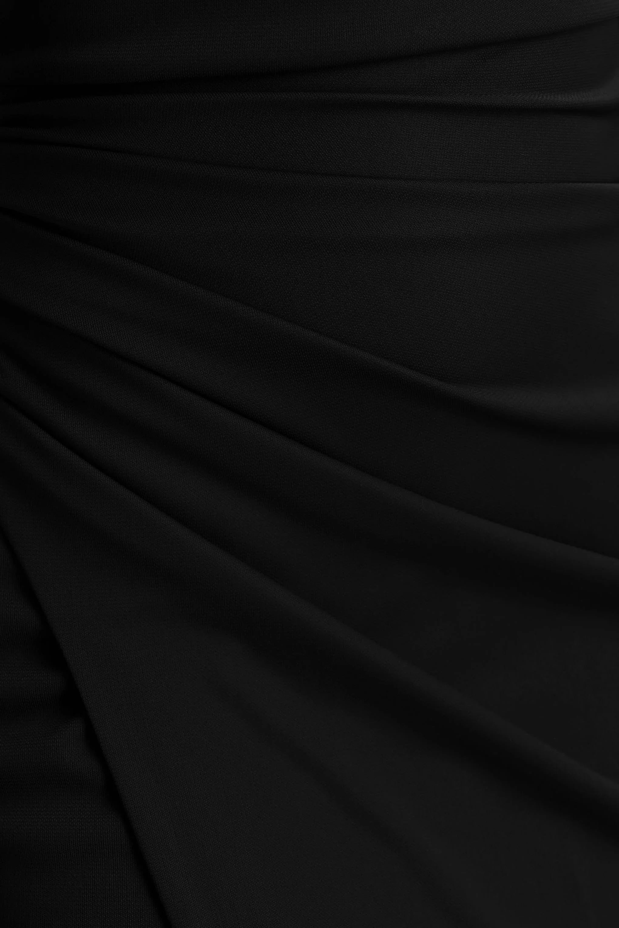 Lola Black Asymmetric Neck Maxi Dress With Ruched Detailing And Front High Split