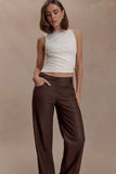 Theo Faux Leather Mid Rise Pants Dark Chocolate