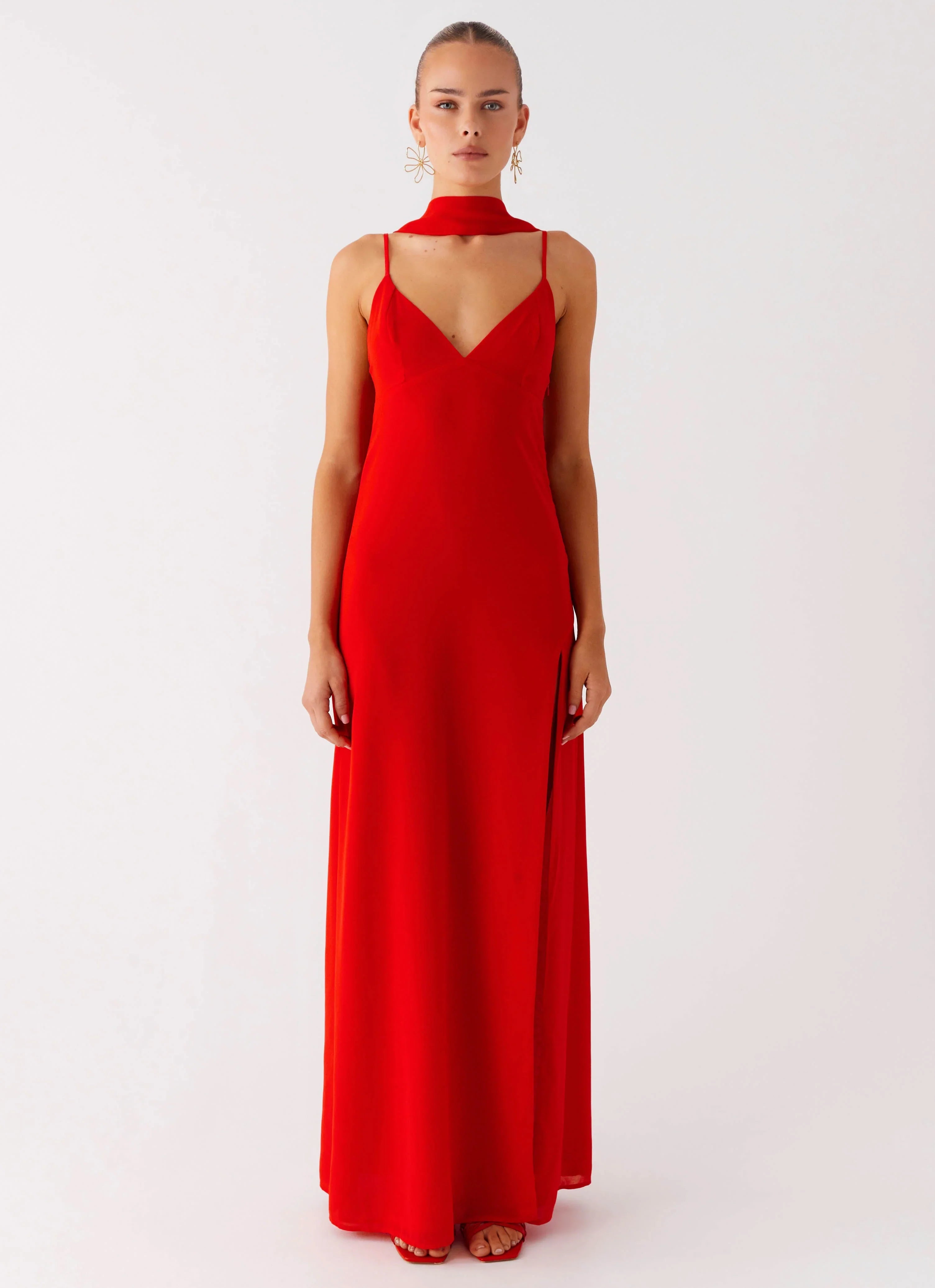 Yorke Scarf Maxi Dress Raspberry Red