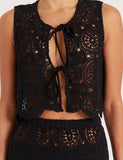 Black Crochet Tie Front Sleeveless Top