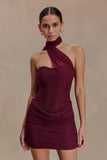 Mattea Diamante Mini Dress With Scarf Plum