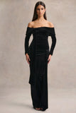 Jessara Black Bardot Neck Maxi Dress With Knot Details