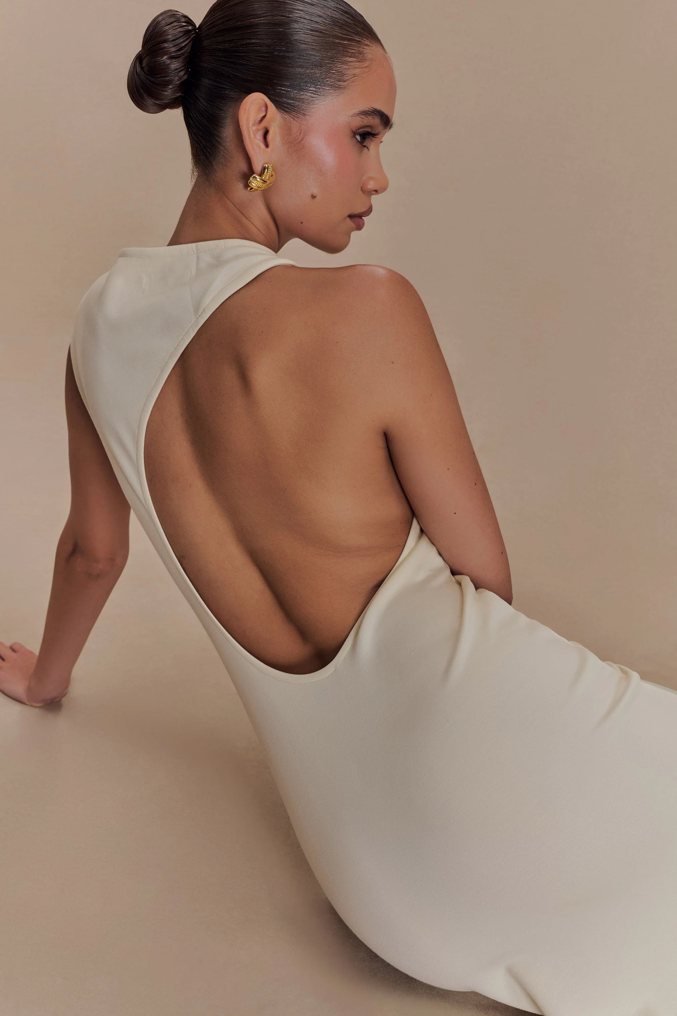 Katerina Scuba Jersey Cut Out Maxi Dress Ivory