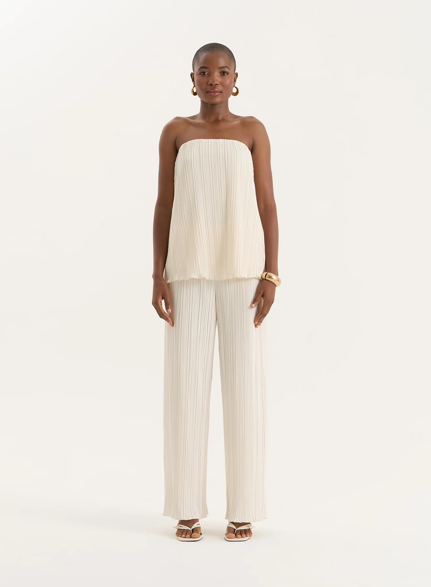 Cream Plisse Trouser