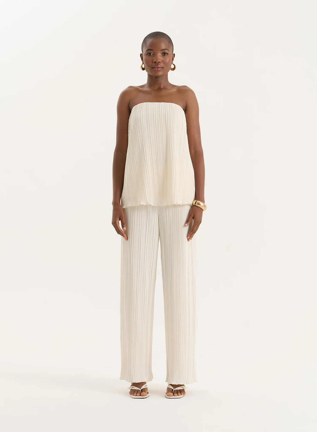 Cream Plisse Trouser