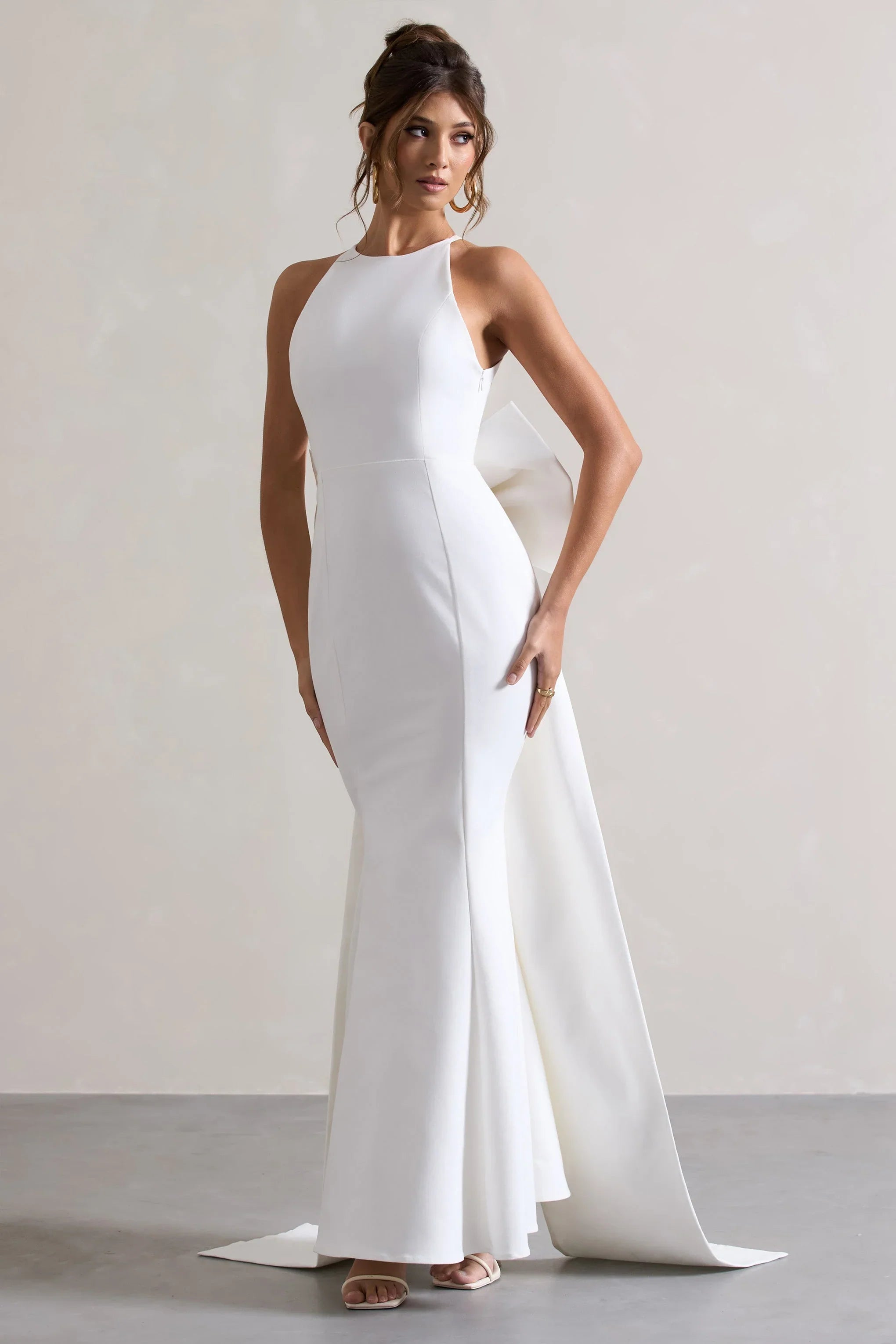 Bestow White Open Back Maxi Dress With Oversized White Bow