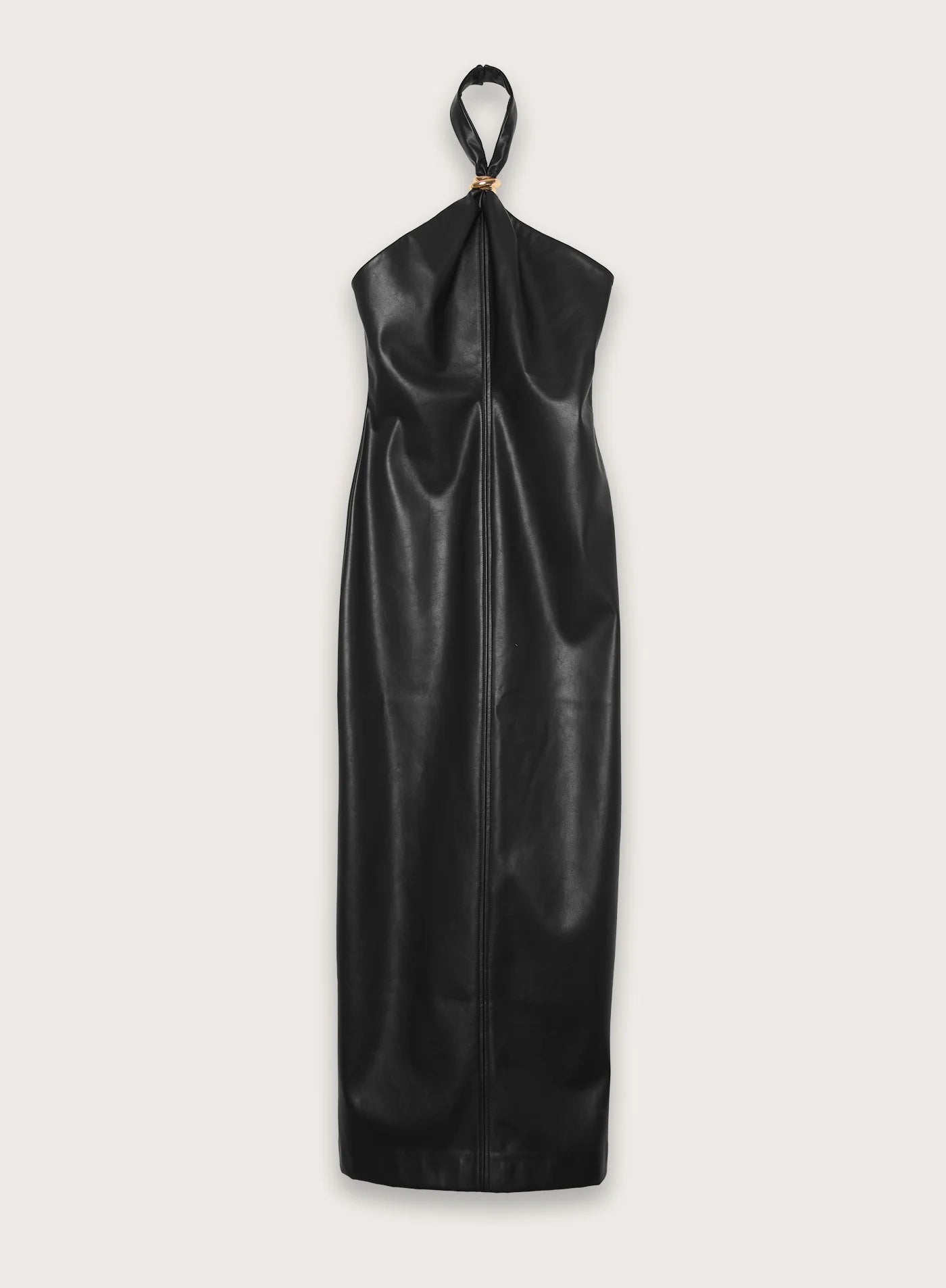 Black Faux Leather Halterneck Maxi Dress