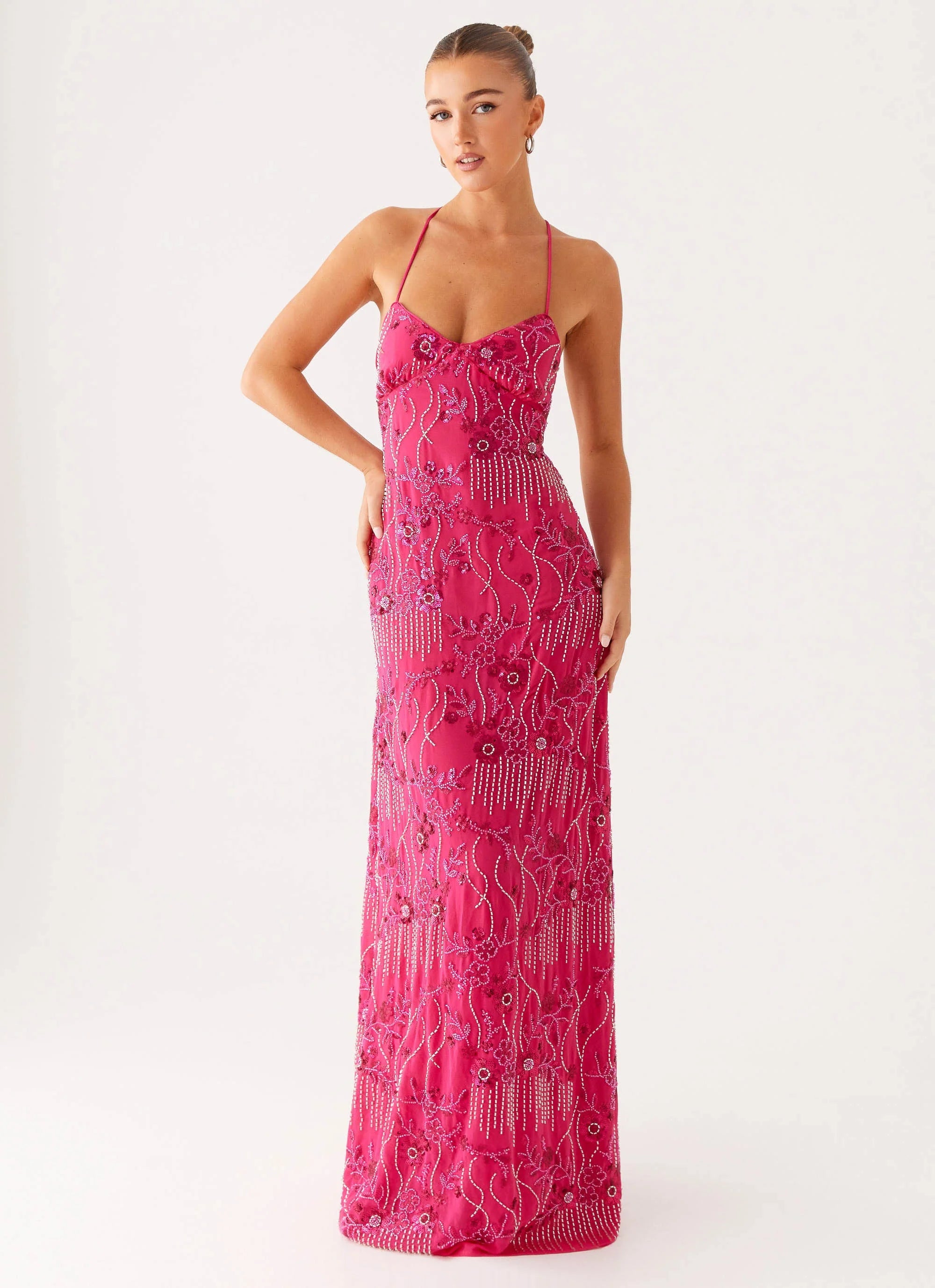 Vietta Sequin Cami Maxi Dress Fuchsia