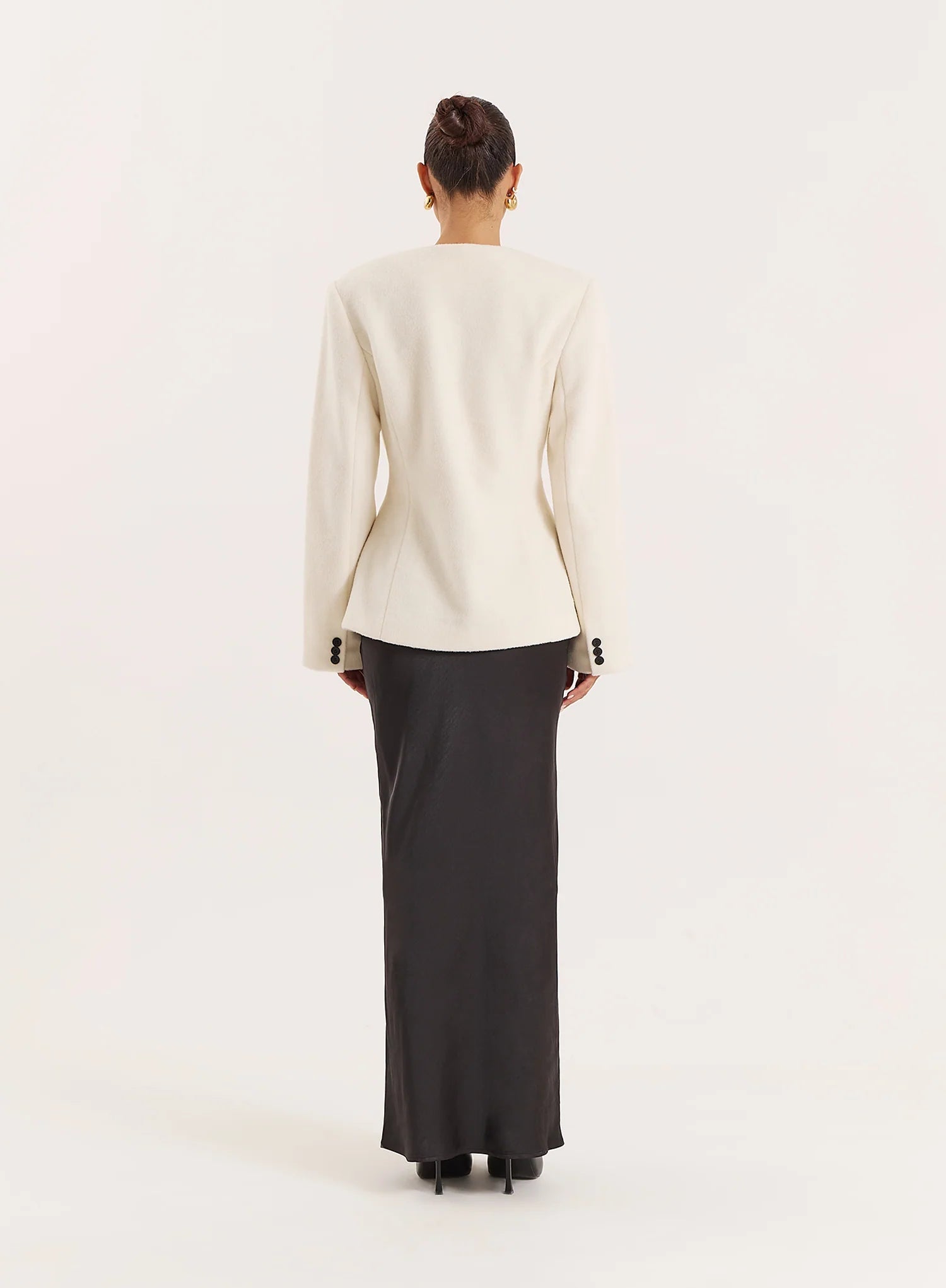 Cream Tailored Cinched Waist Wool Blend Blazer