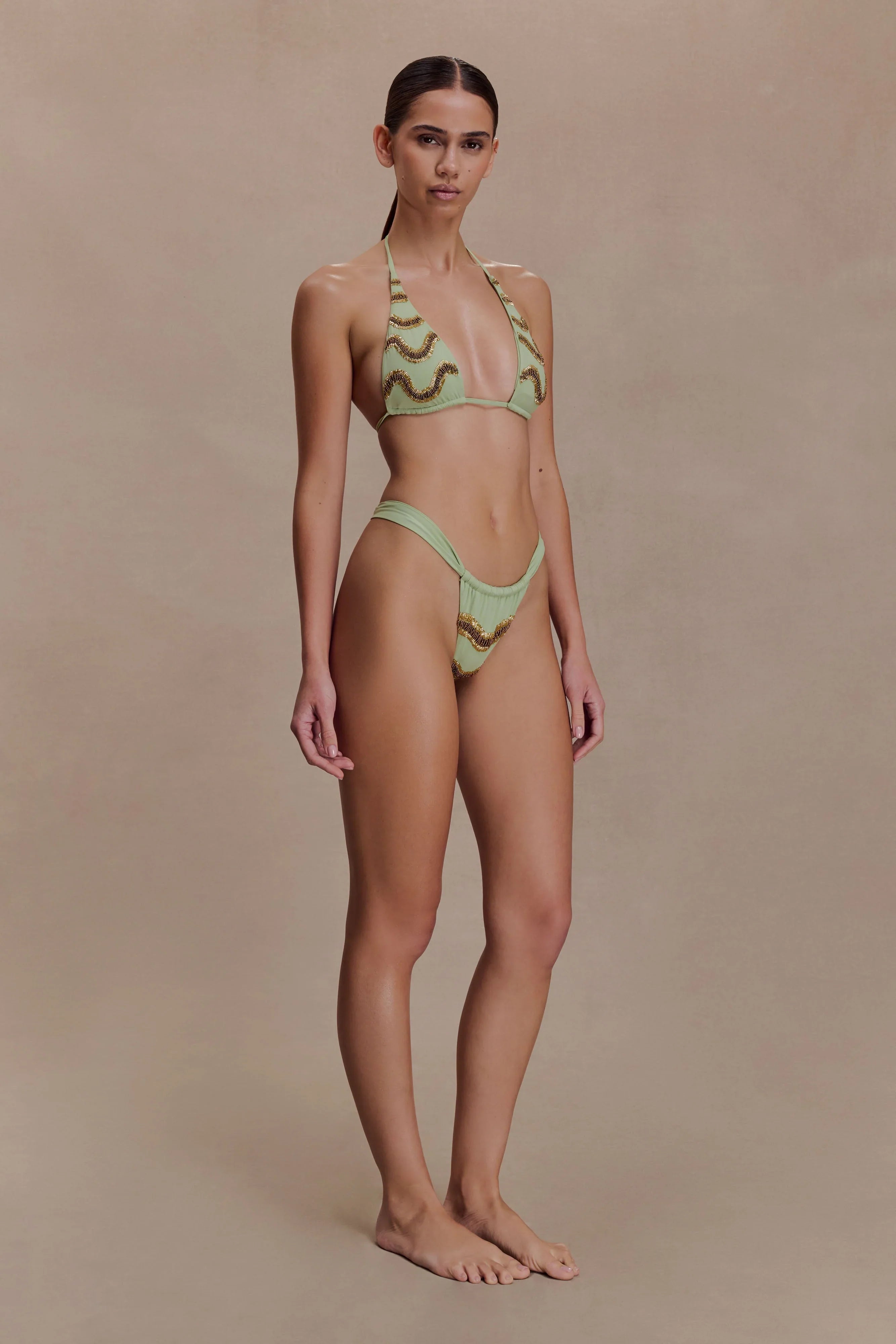 Robyn Beaded Bikini Bottom Sage