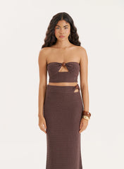 Brown Knitted Bead Detail Bandeau Top