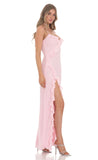 Ruffle V Neck Maxi Dress in Pink