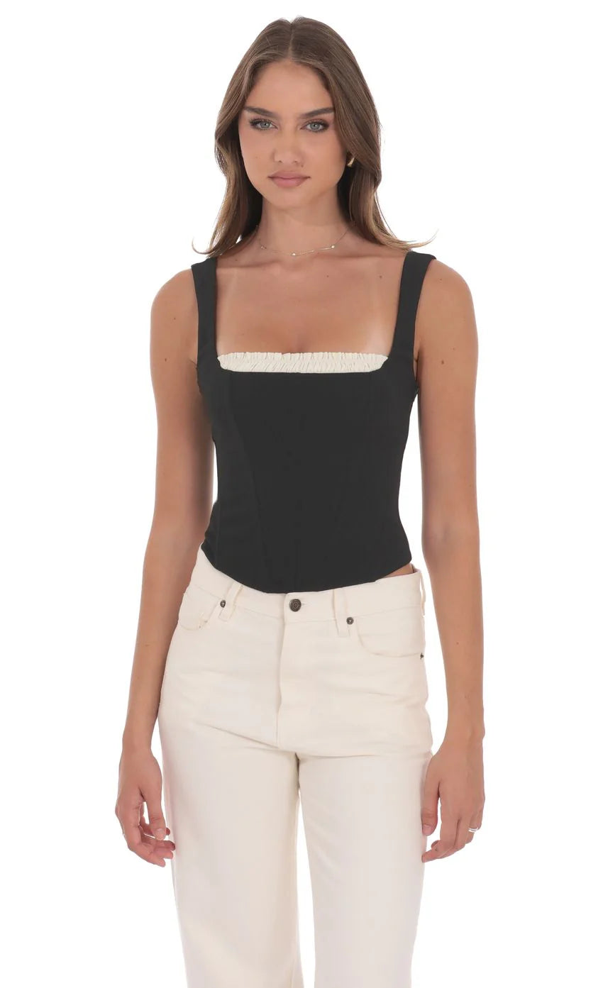 Two Toned Detailed Corset Top in Black