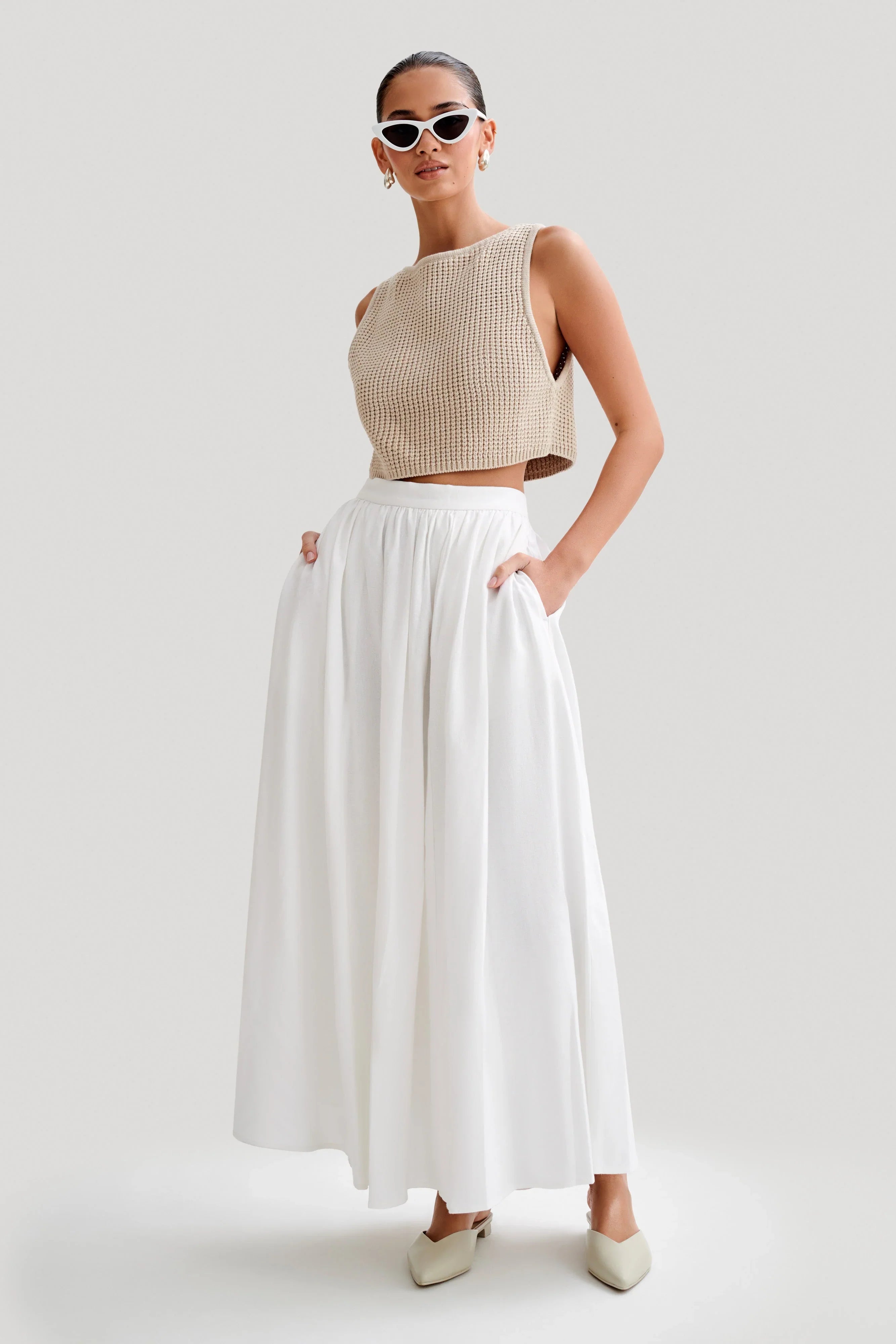 Clarence Linen A Line Maxi Skirt White
