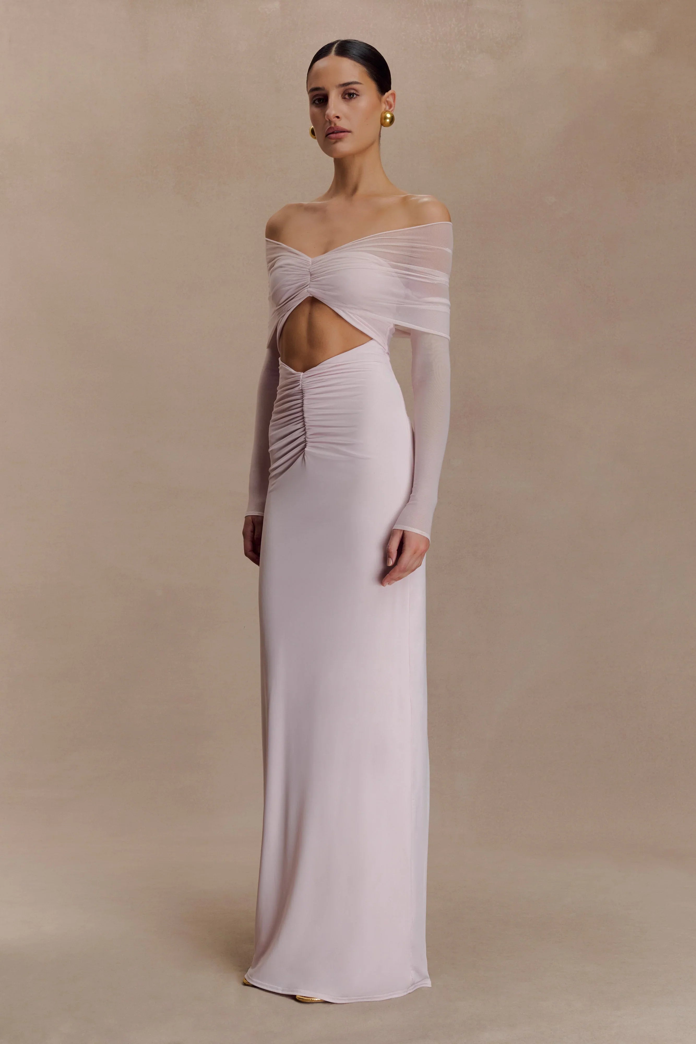 Rafaella Slinky And Mesh Maxi Dress Pale Pink