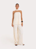 Cream Elasticated Waist Wide Leg Plisse Trousers