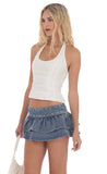 Studded Ruffle Denim Skort in Blue