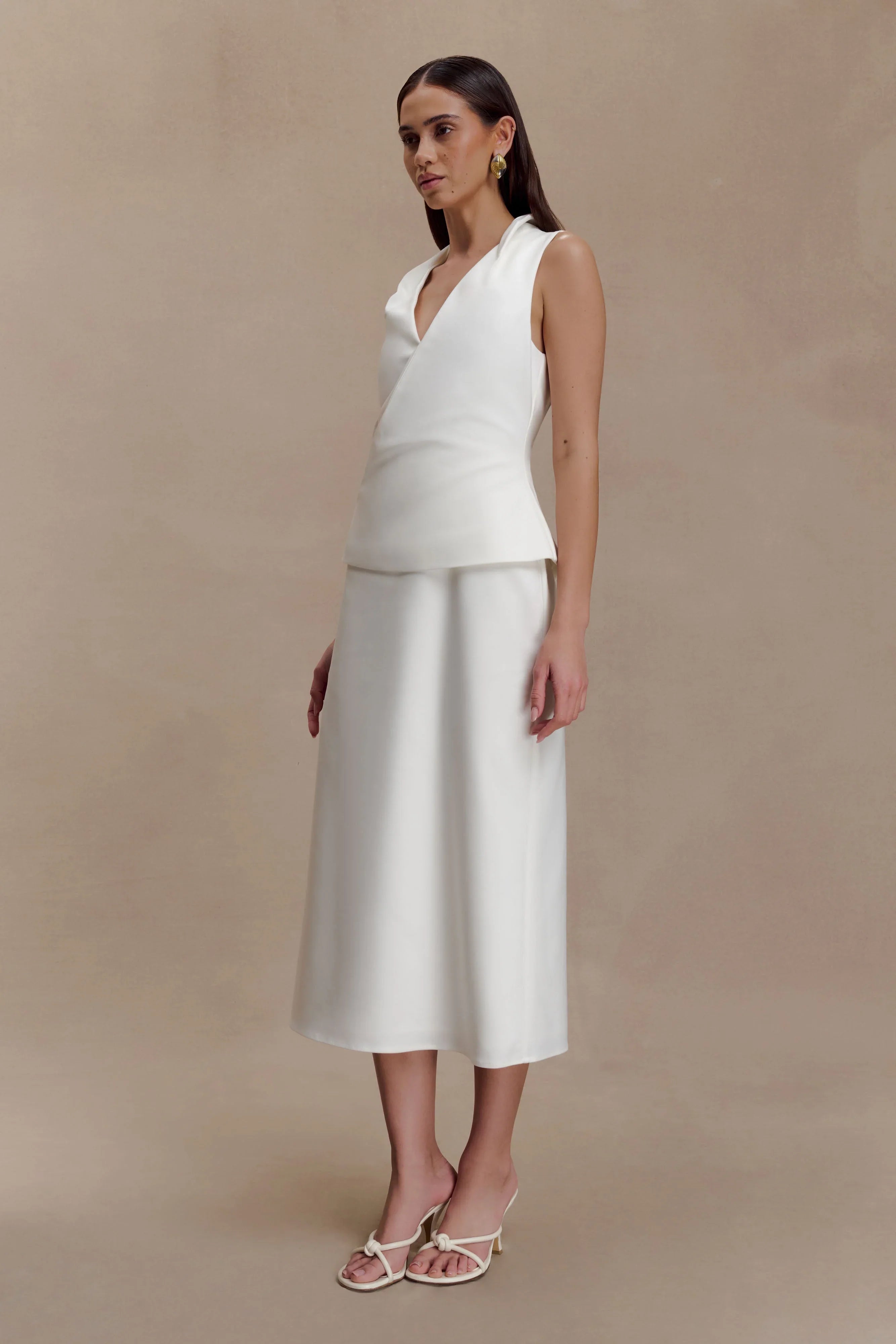 Yanina Cotton Halter Midi Dress White
