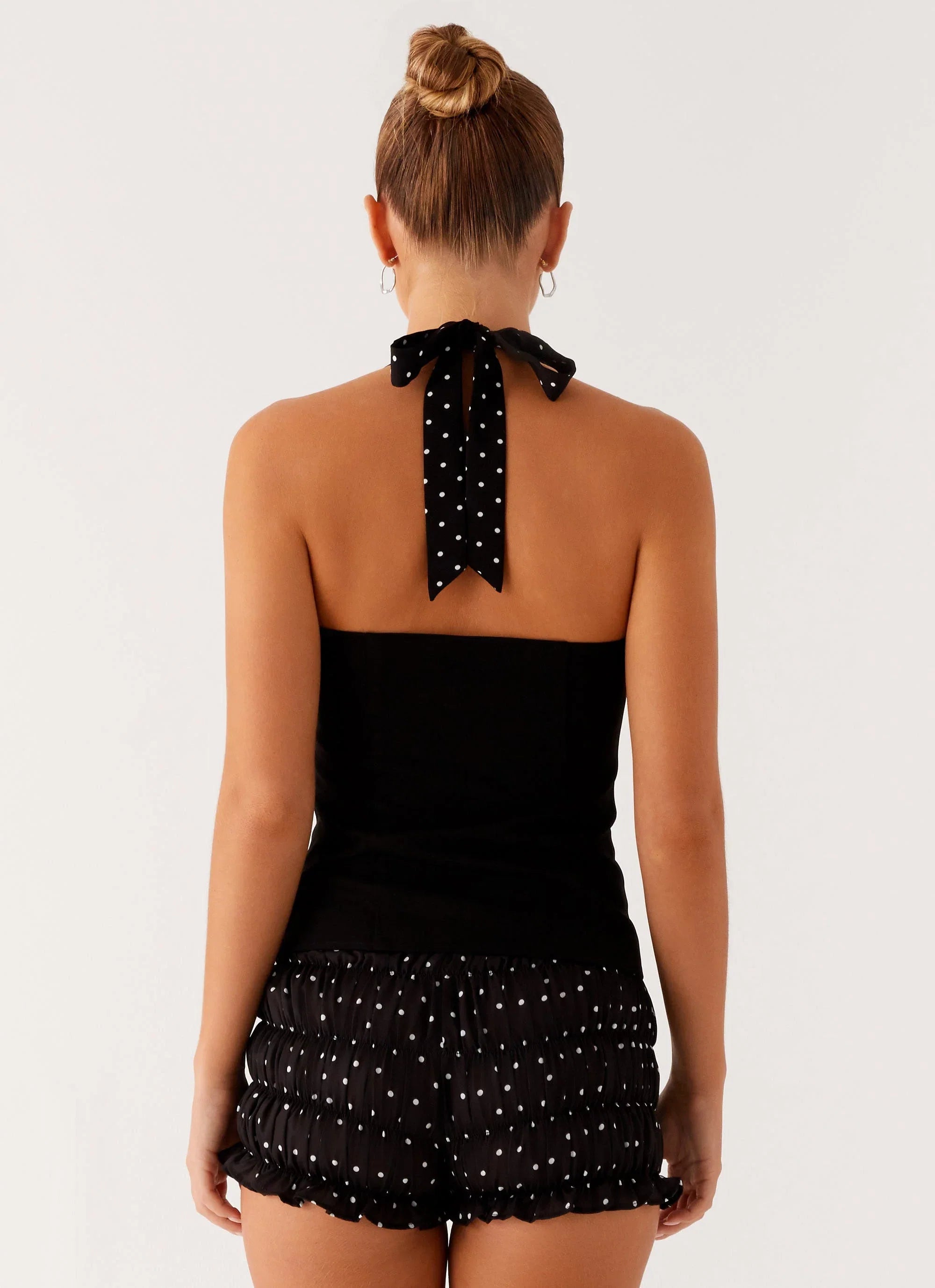 Channel Bustier Top Black Polka Dot