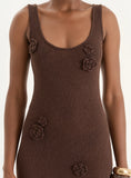 Brown Crochet Flower Detail Knitted Maxi Dress
