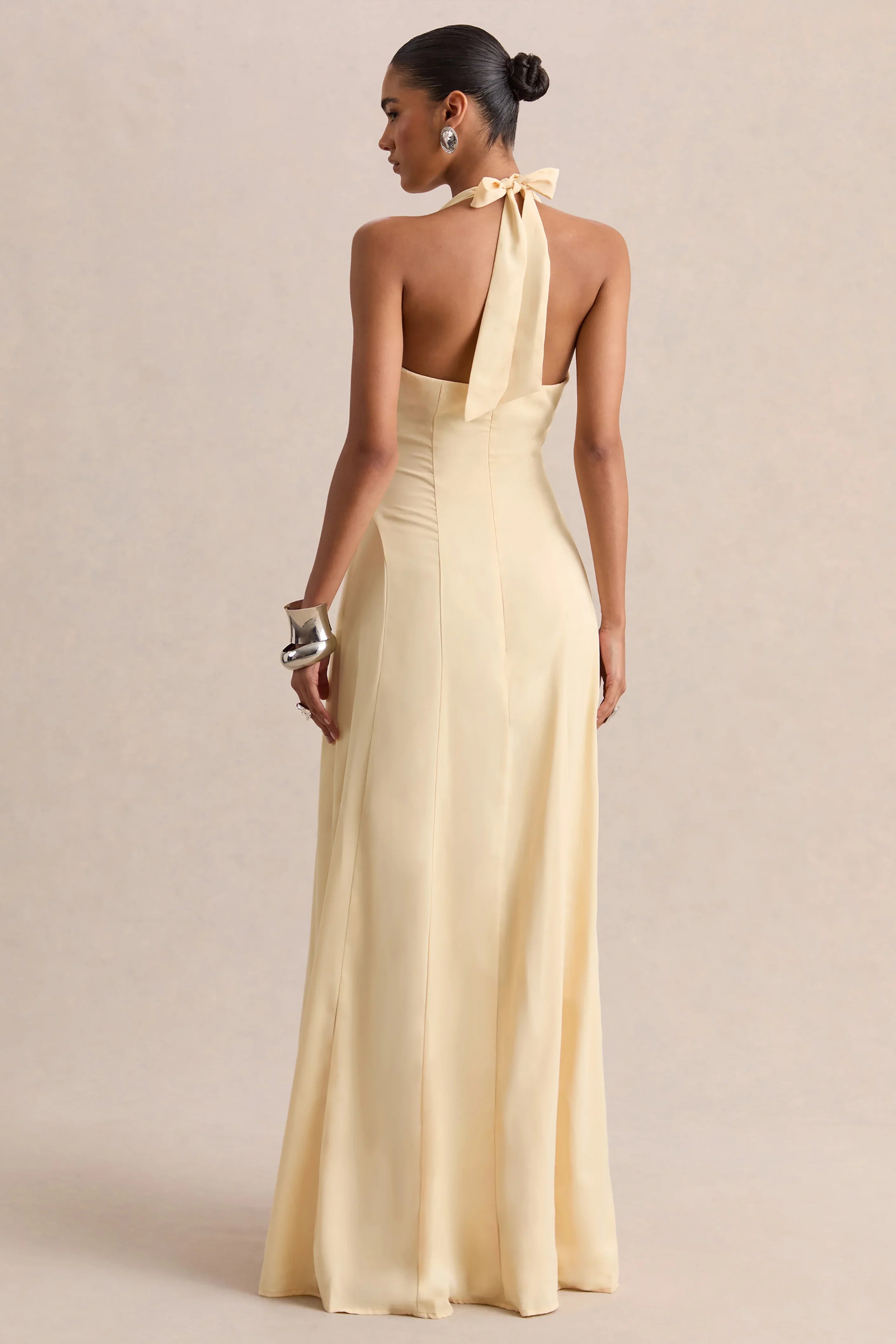 Undeniable Lemon Cowl Neck Draped Maxi Dress