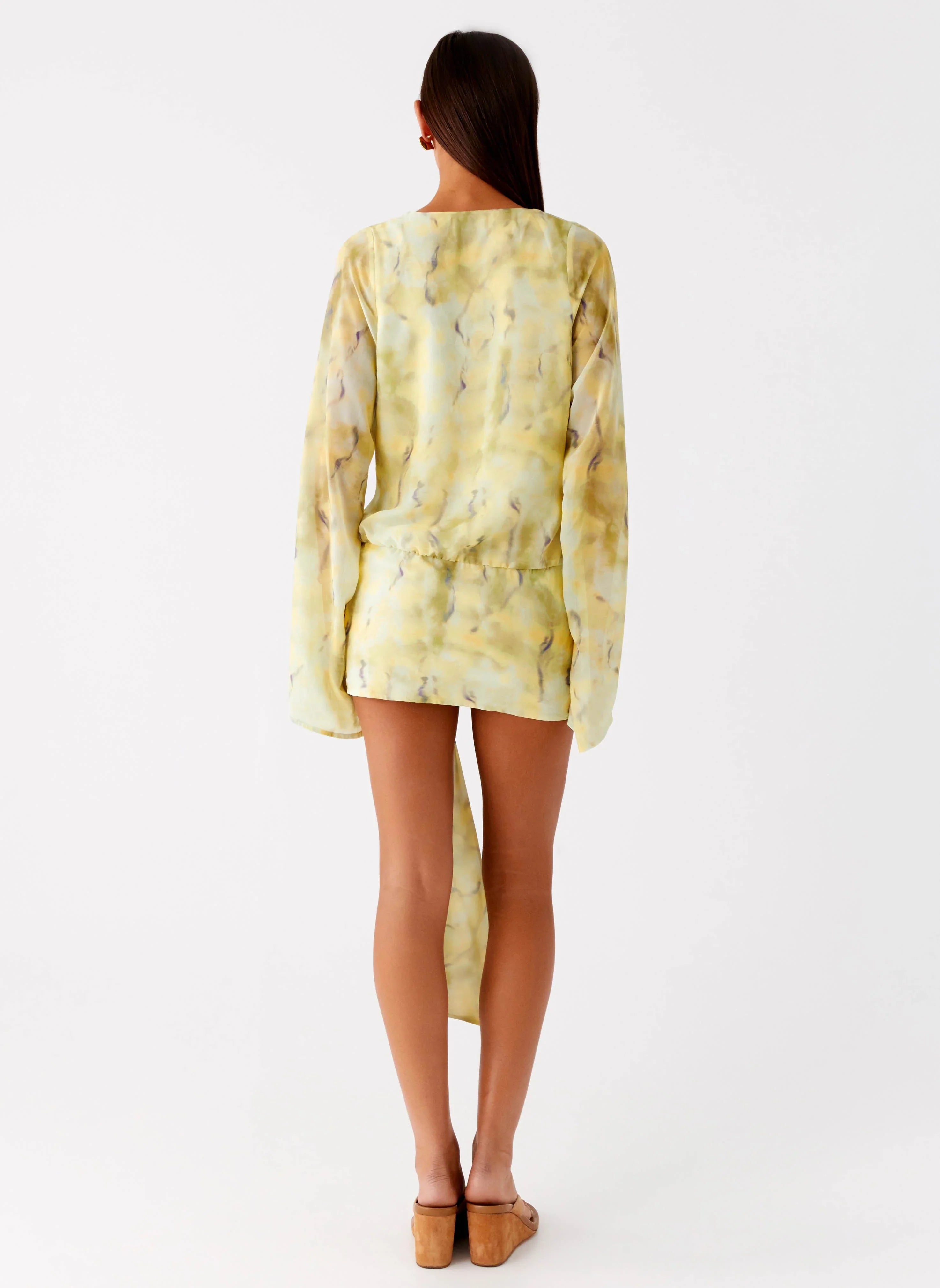 Sorrel Long Sleeve Mini Dress Yellow Tie Dye