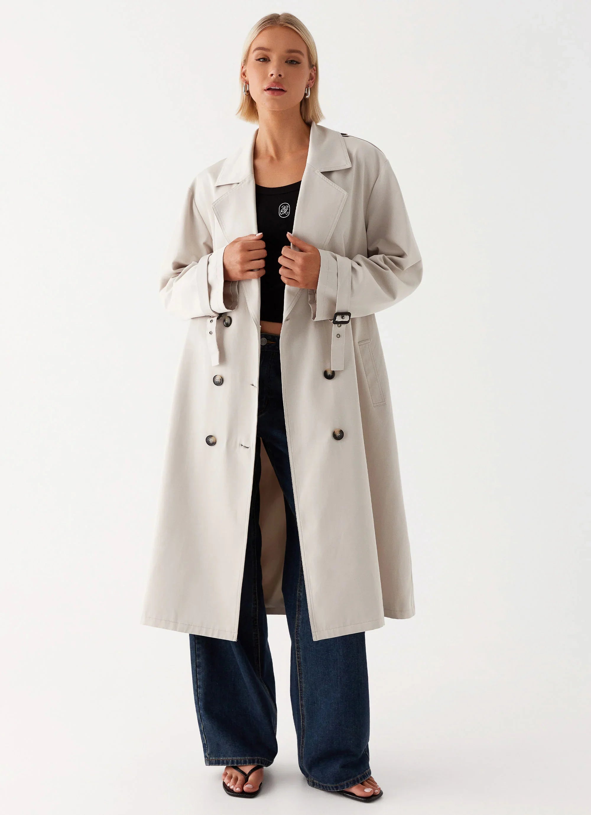 Frenchy Oversized Trench Coat Stone