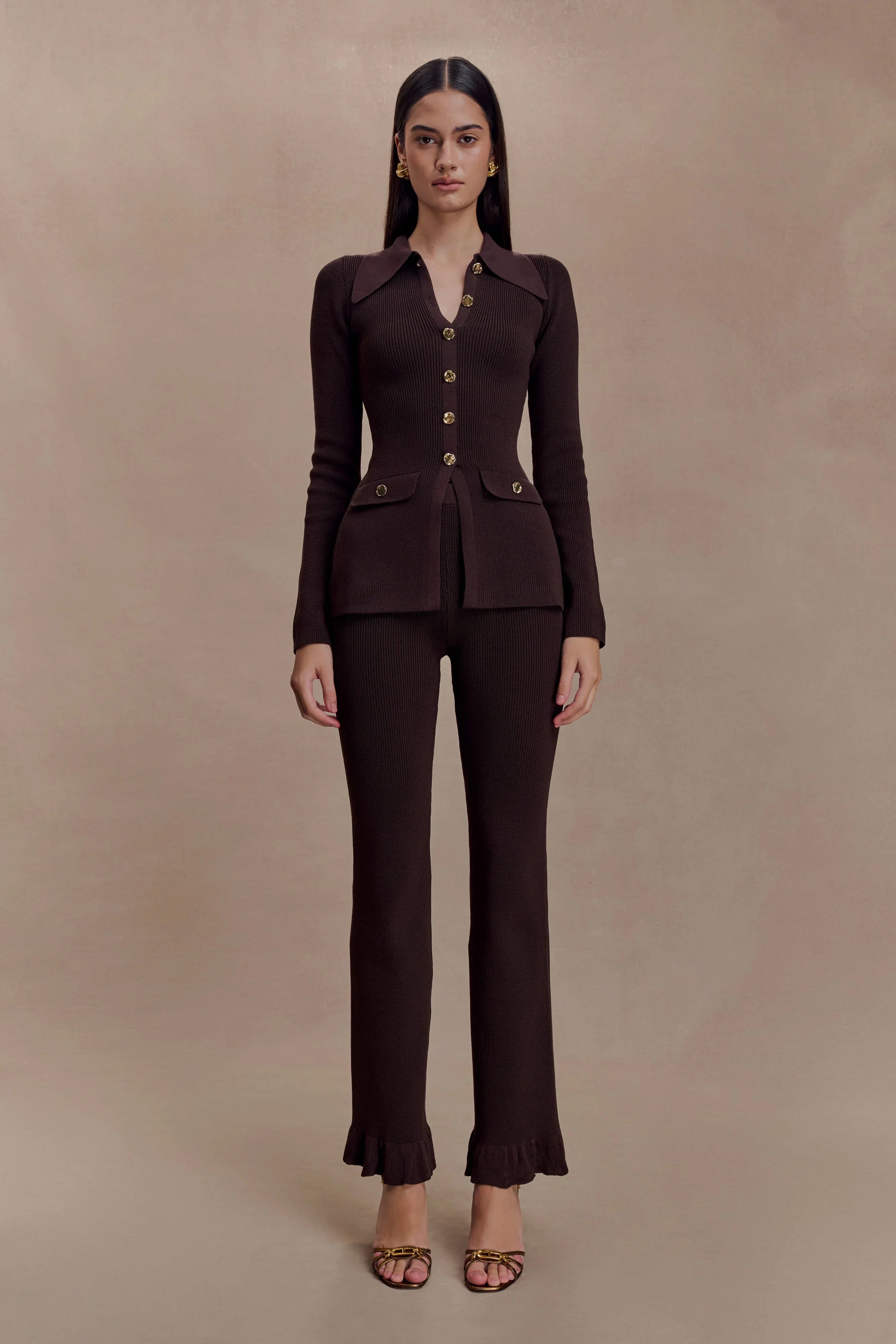 Suzie Ribbed Flared Pants Chocolate