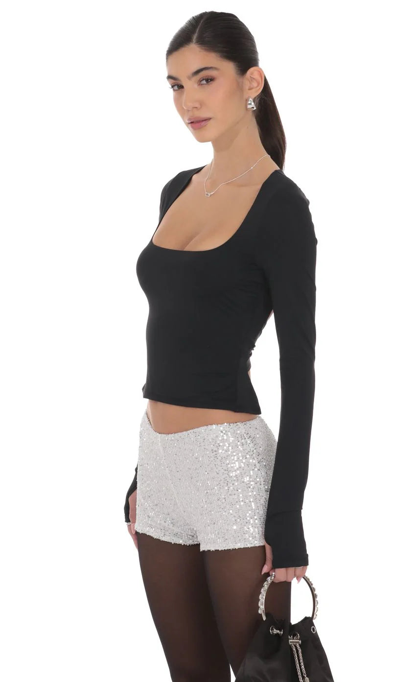 Sequin Mini Shorts in Silver