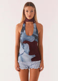 Catarina Halter Top Maroon Print