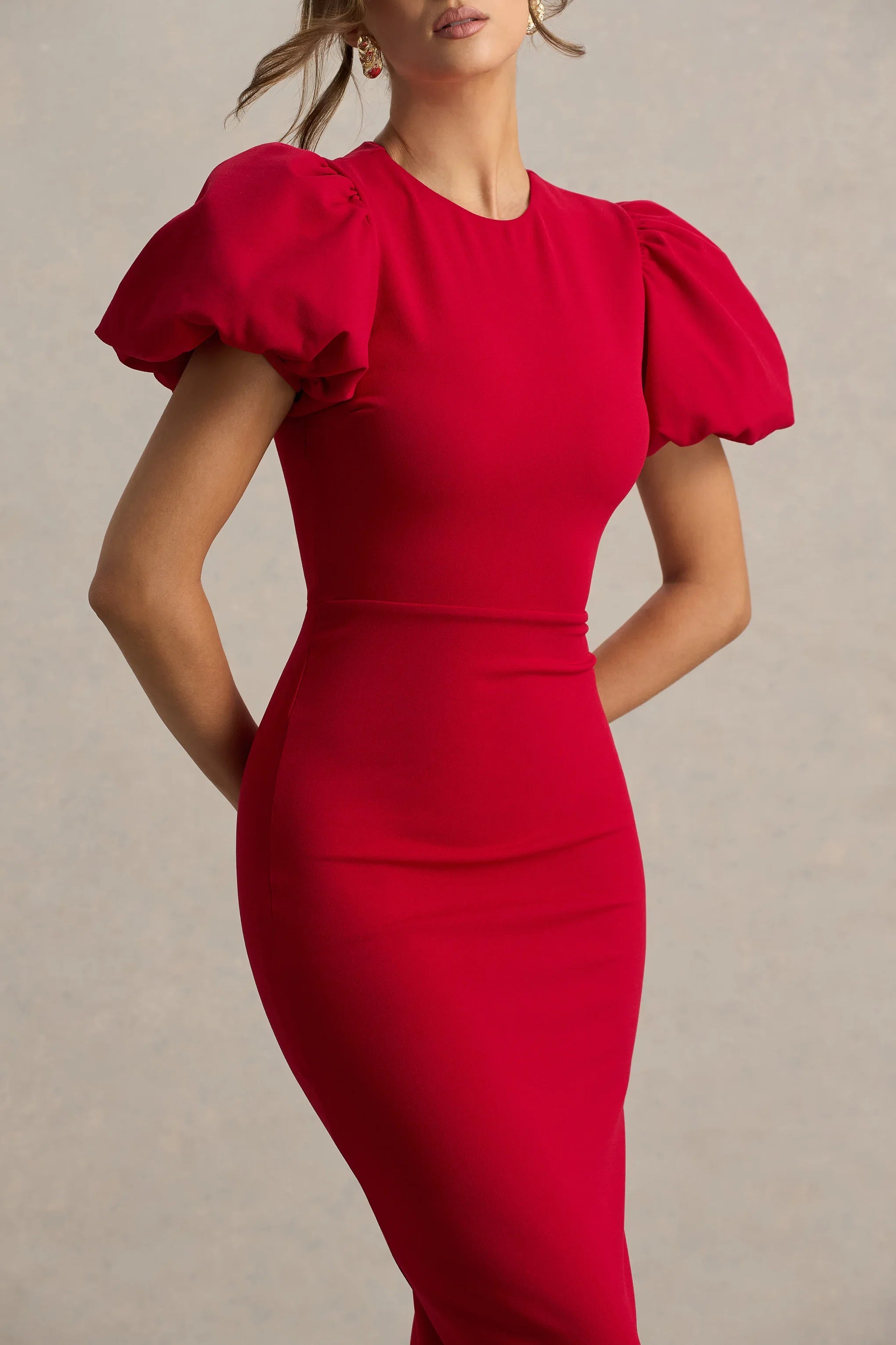Dakota Red Puff Sleeve Midi Dress