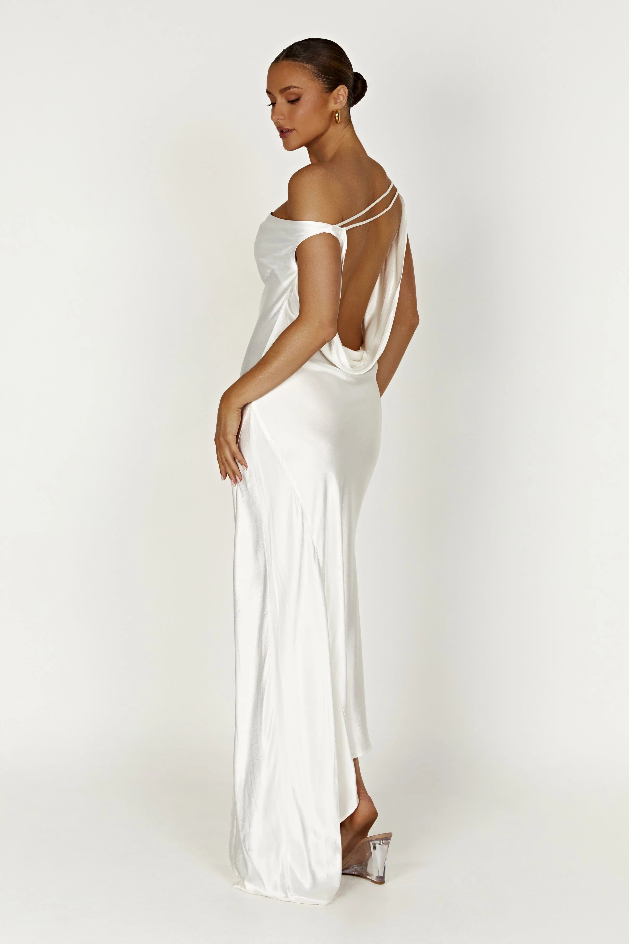 Yvette Slip Maxi Dress With Asymmetrical Hem White