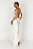 Yvette Slip Maxi Dress With Asymmetrical Hem White
