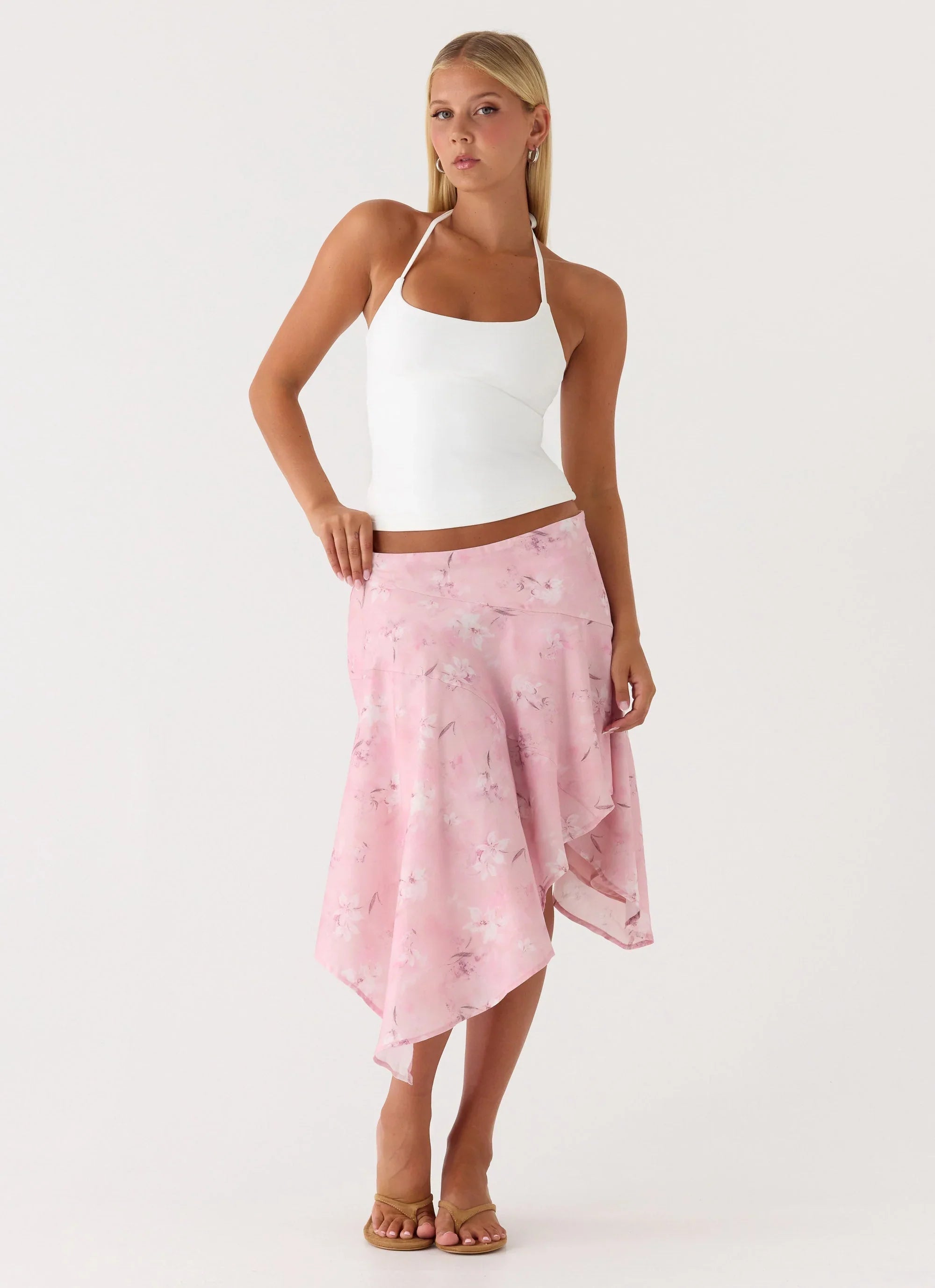 Kia Low Rise Asymmetrical Midi Skirt Vintage Floral