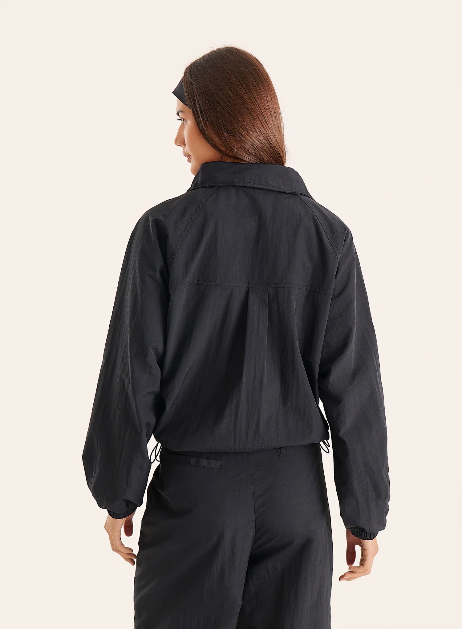 Black Funnel Neck Windbreaker Jacket