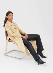 Butter Longline Belted Faux Leather Coat